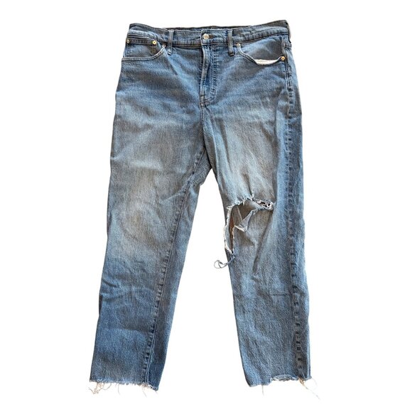 Madewell Denim - Madewell Perfect Vintage Crop Jeans With Distressed Knee & Raw Hem Size 32